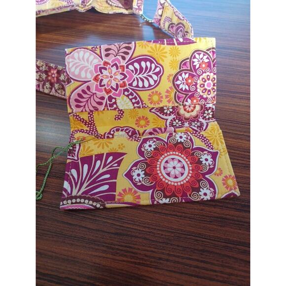 Vera Bradley Embroidered Quilted Women Floral Shoulder Bag Pink Yellow - Picture 6 of 13